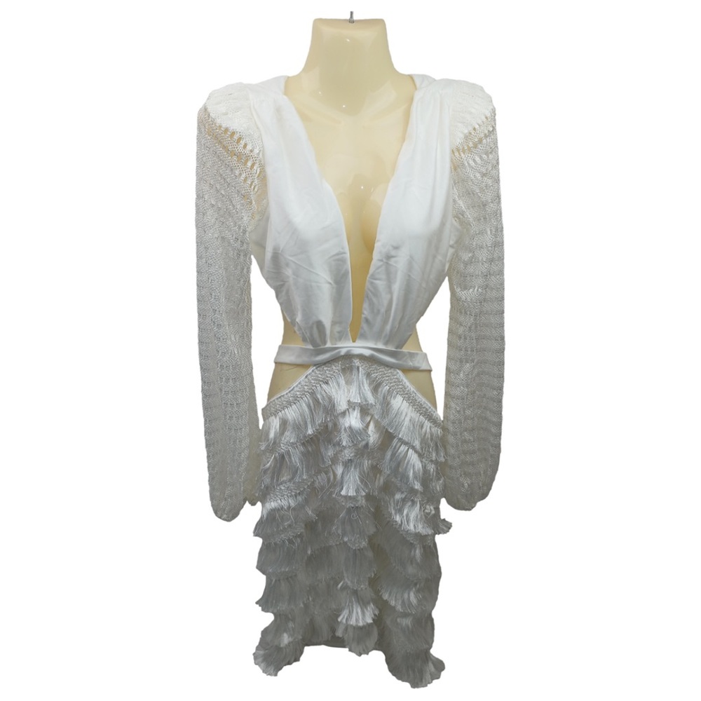 Patbo worn twice white mini dress with fringe